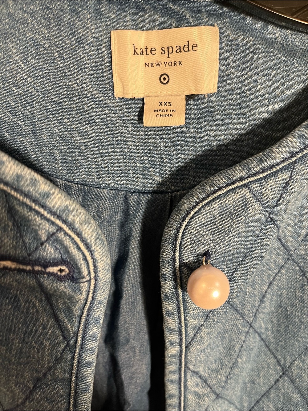 kate spade Light Blue Quilted Denim Jacket with Pearl Button